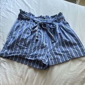 H&M High Waist Blue and White Striped Shorts